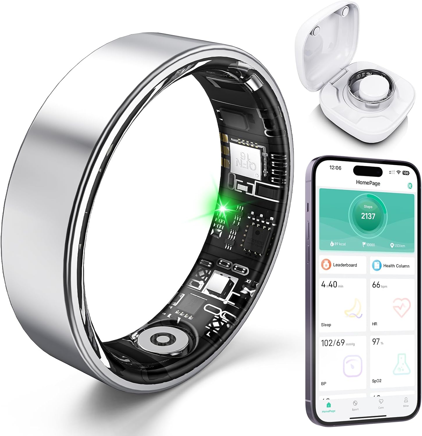 Free Shark Smart Ring with Sleep Monitoring, Step Counting, Heart Rate, Blood Oxygen for iOS and Android, No Subscription ...