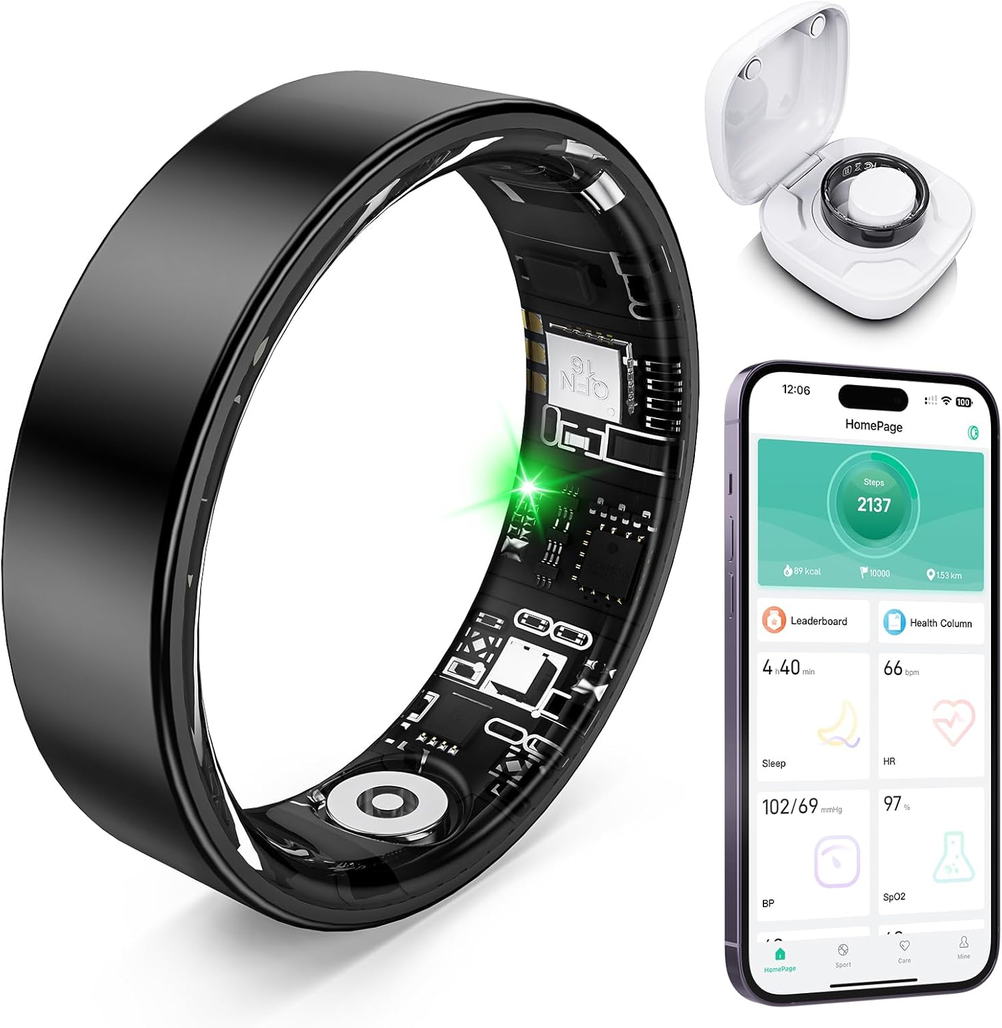 Free Shark Smart Ring with Sleep Monitoring, Step Counting, Heart Rate, Blood Oxygen for iOS and Android, No Subscription ...